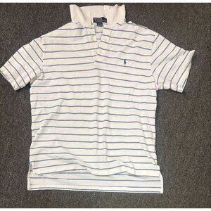 Polo Ralph Lauren Pima Cotton Polo Shirt Mens L White Blue Striped Soft Touch